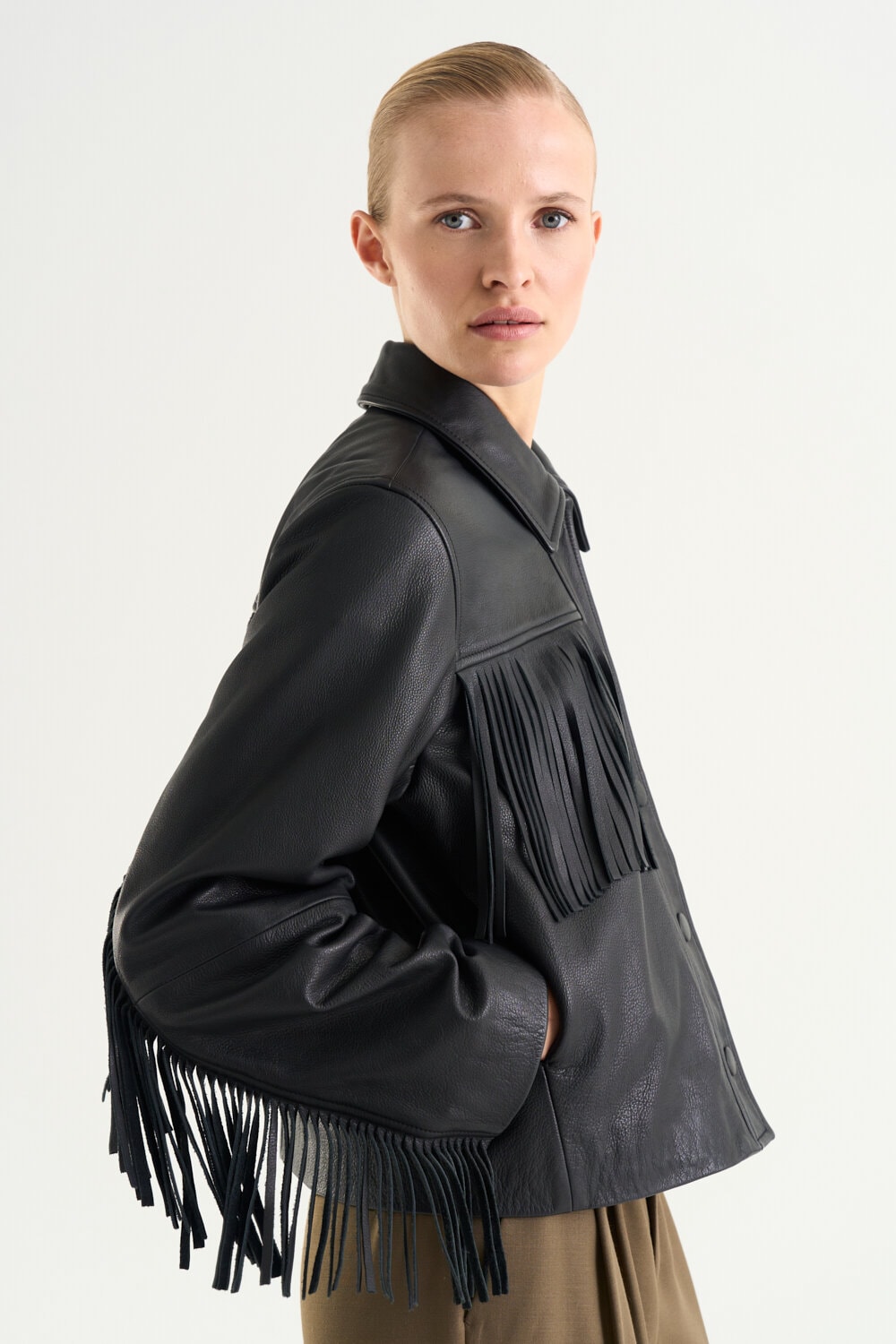Dione Fringe Leather Jacket