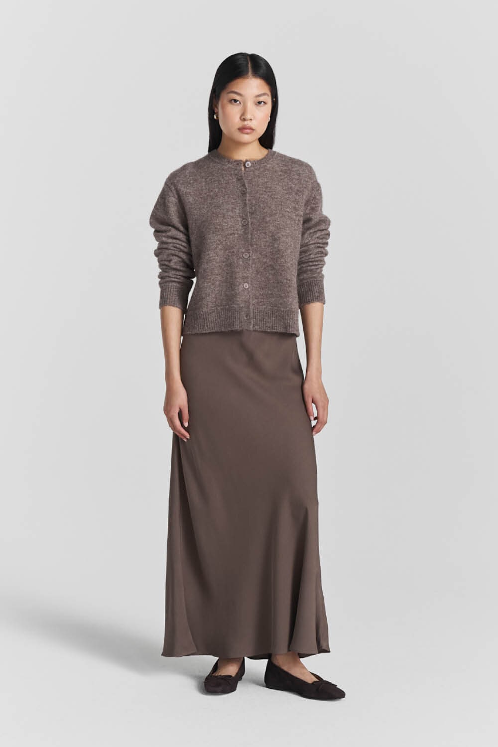 Satin midi skirt elastic waist sale