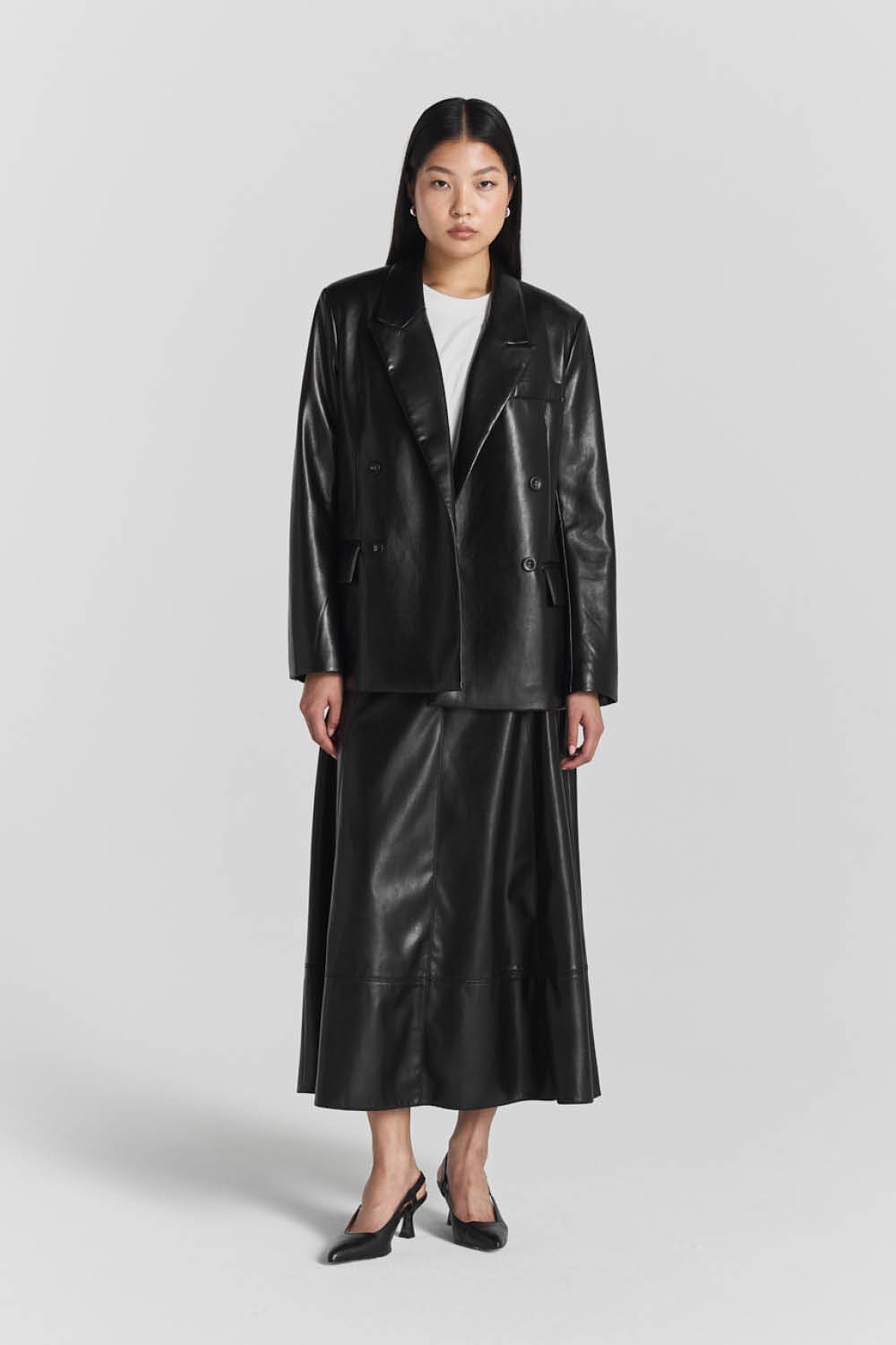 Faux leather overall skirt online
