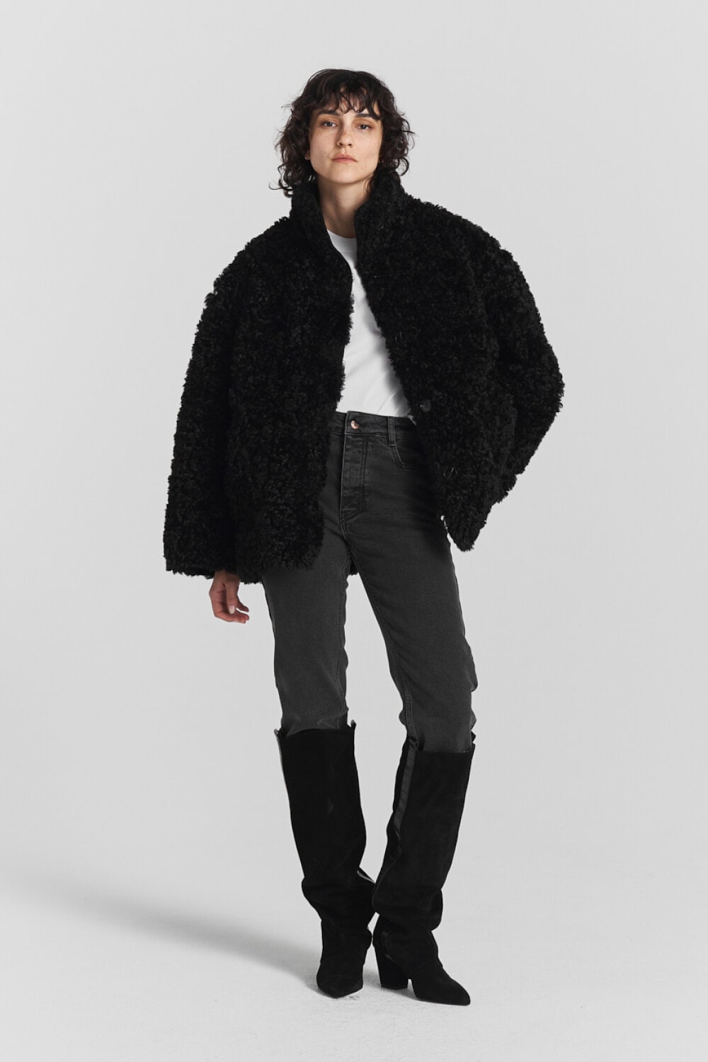 Black and white fur jacket on sale